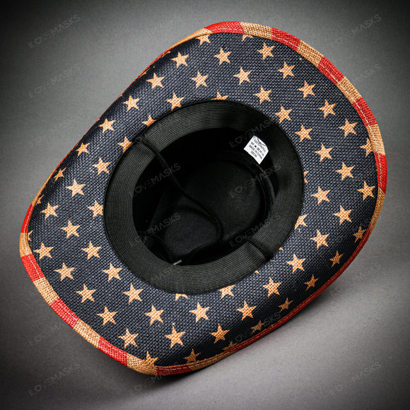 Cowboy USA Flag Curved Brim Party Hat - Blue Red - Picture 10 of 10